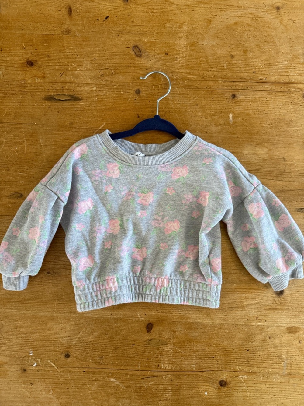 Janie and Jack Gray Sweatshirt with Pink Rose Print